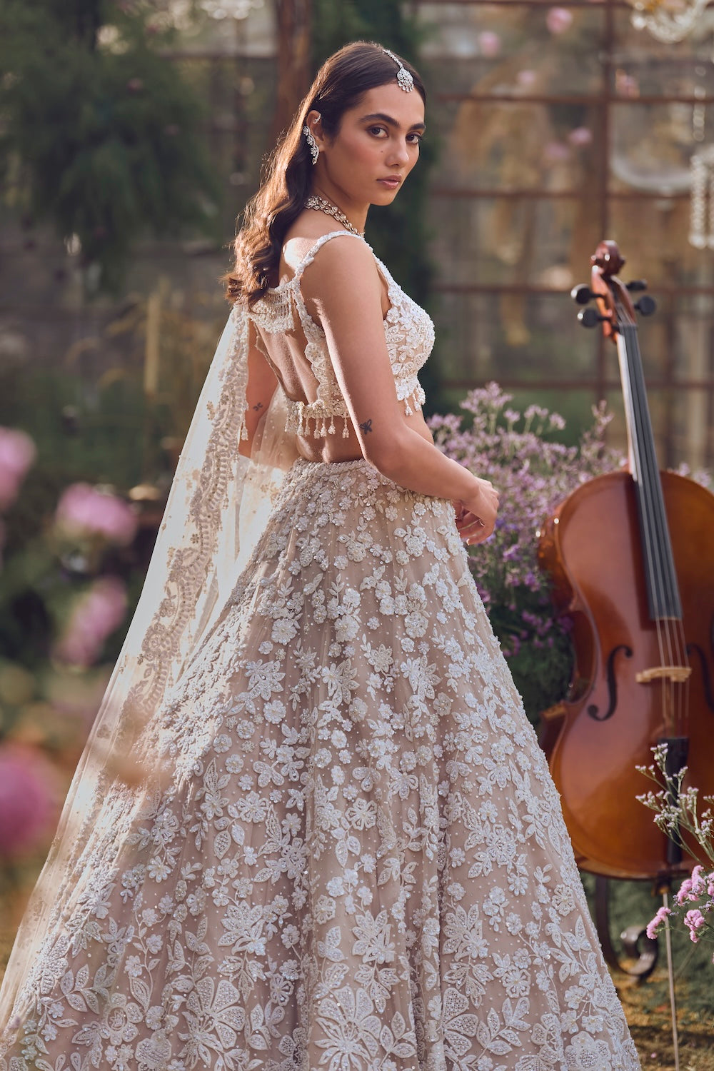 Nude Floral Lehenga Set