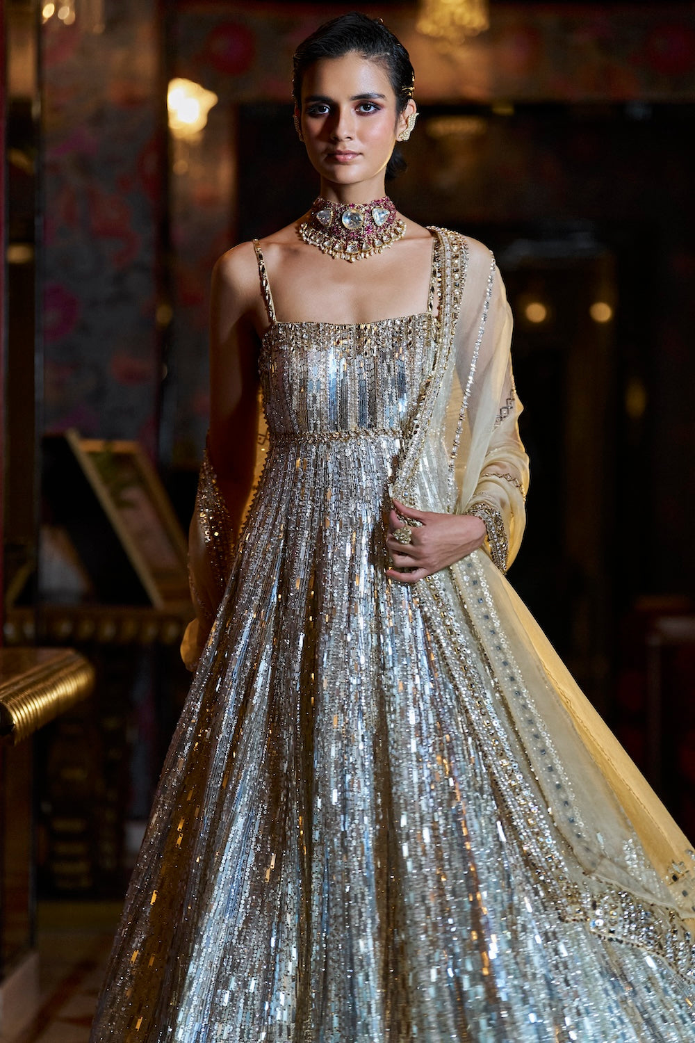 Aditi Rao Hydari In Gold Silver Crystal Sharara Set