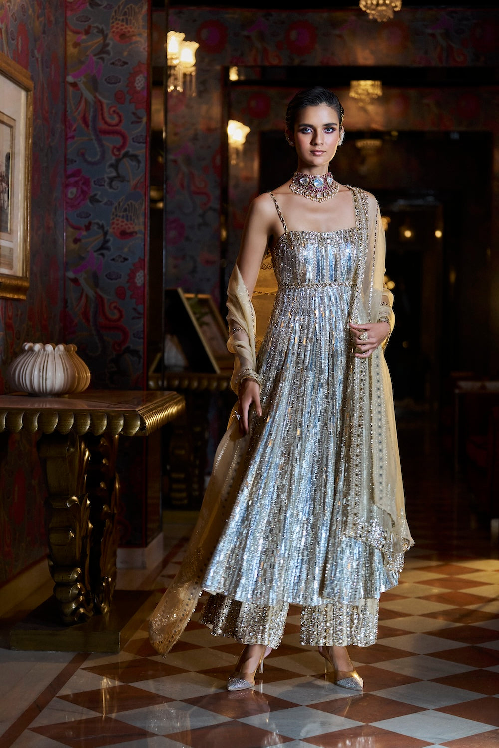 Aditi Rao Hydari In Gold Silver Crystal Sharara Set