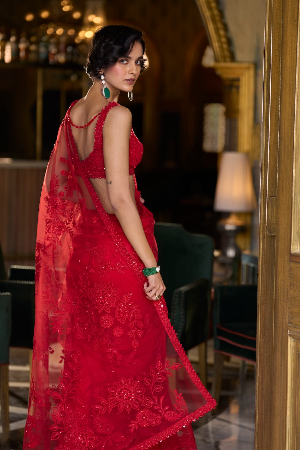 Raveena Thadani In Red Dori Saree