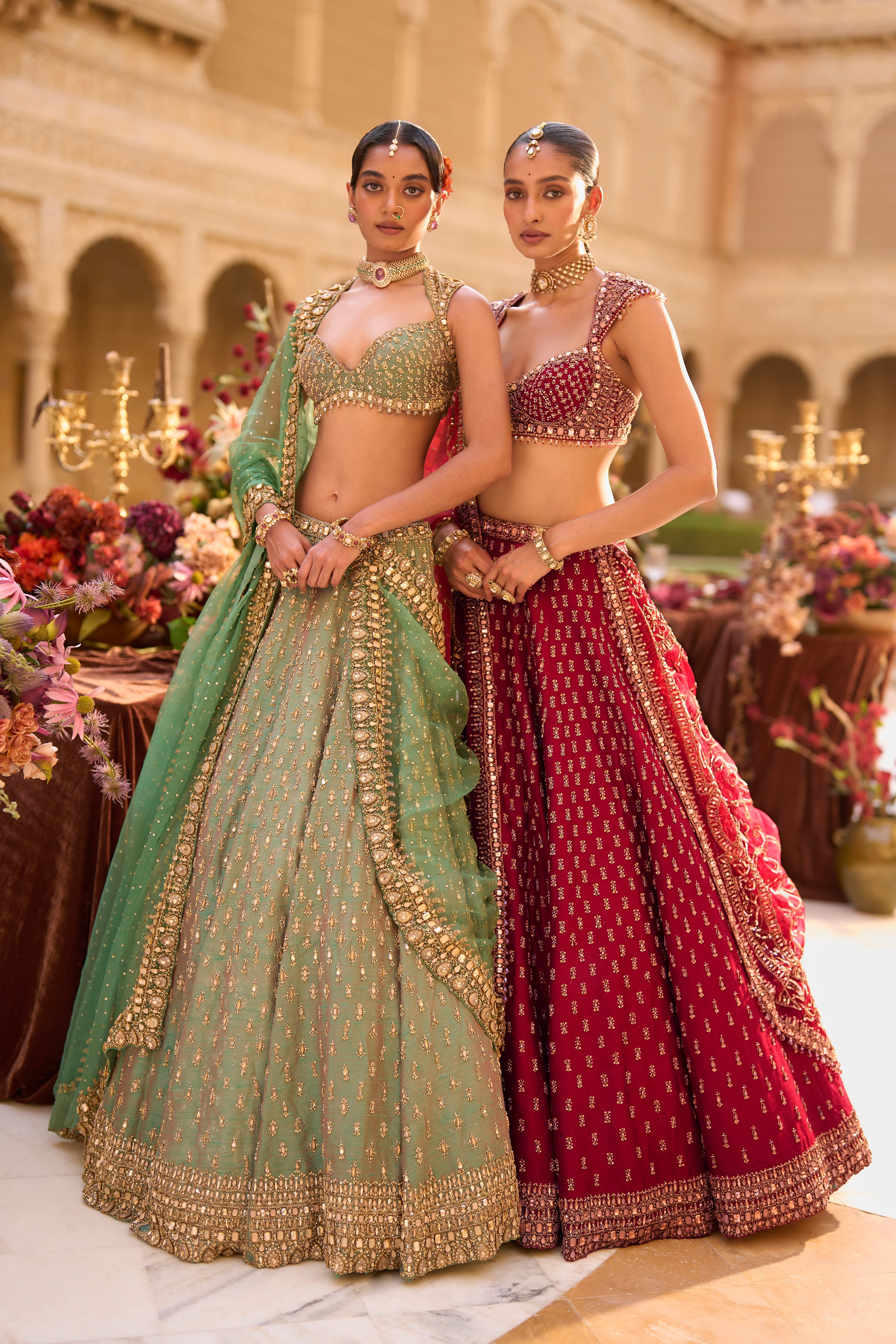 Green Gold Zardosi Lehenga Set