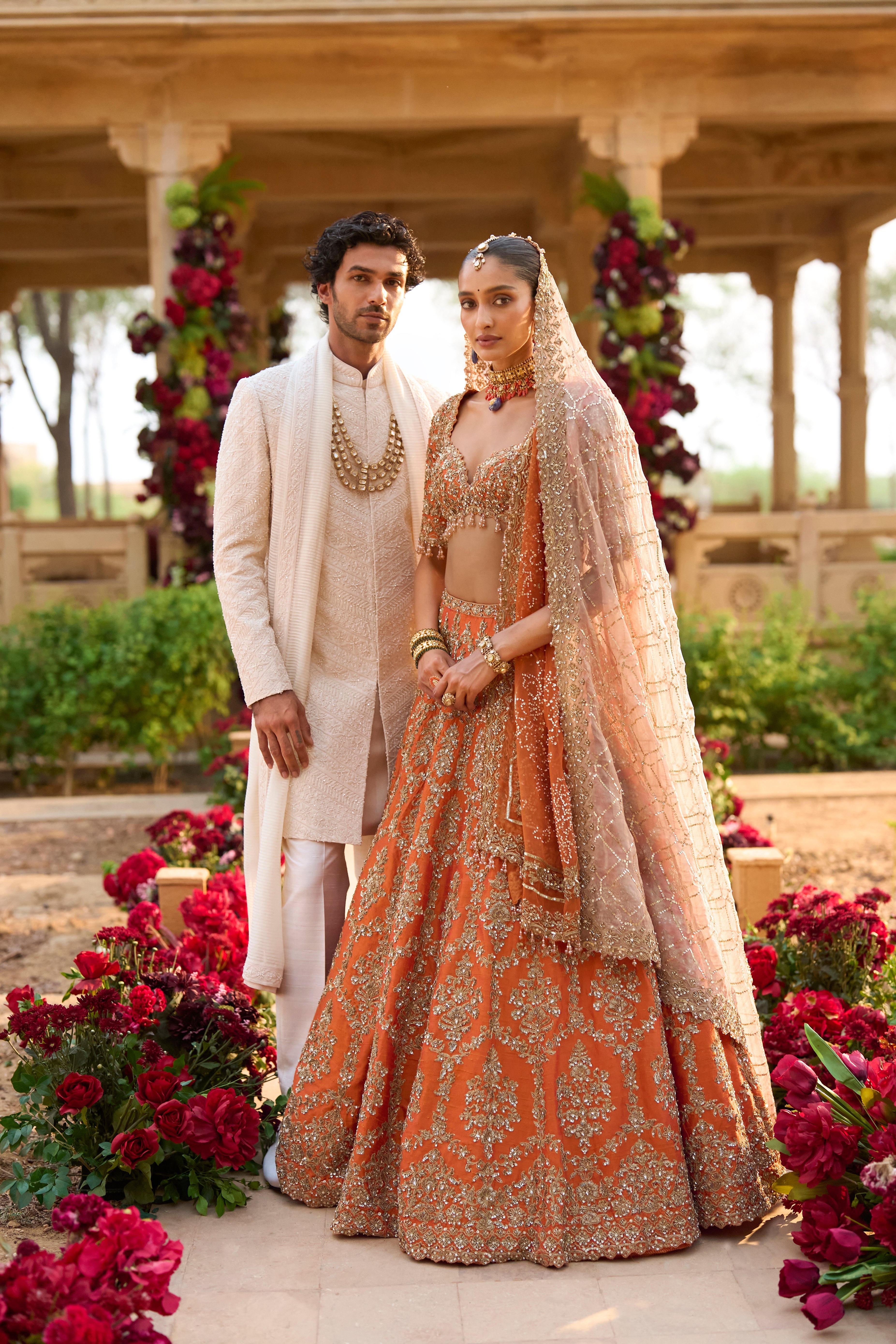Burnt Orange Zardosi Lehenga Set