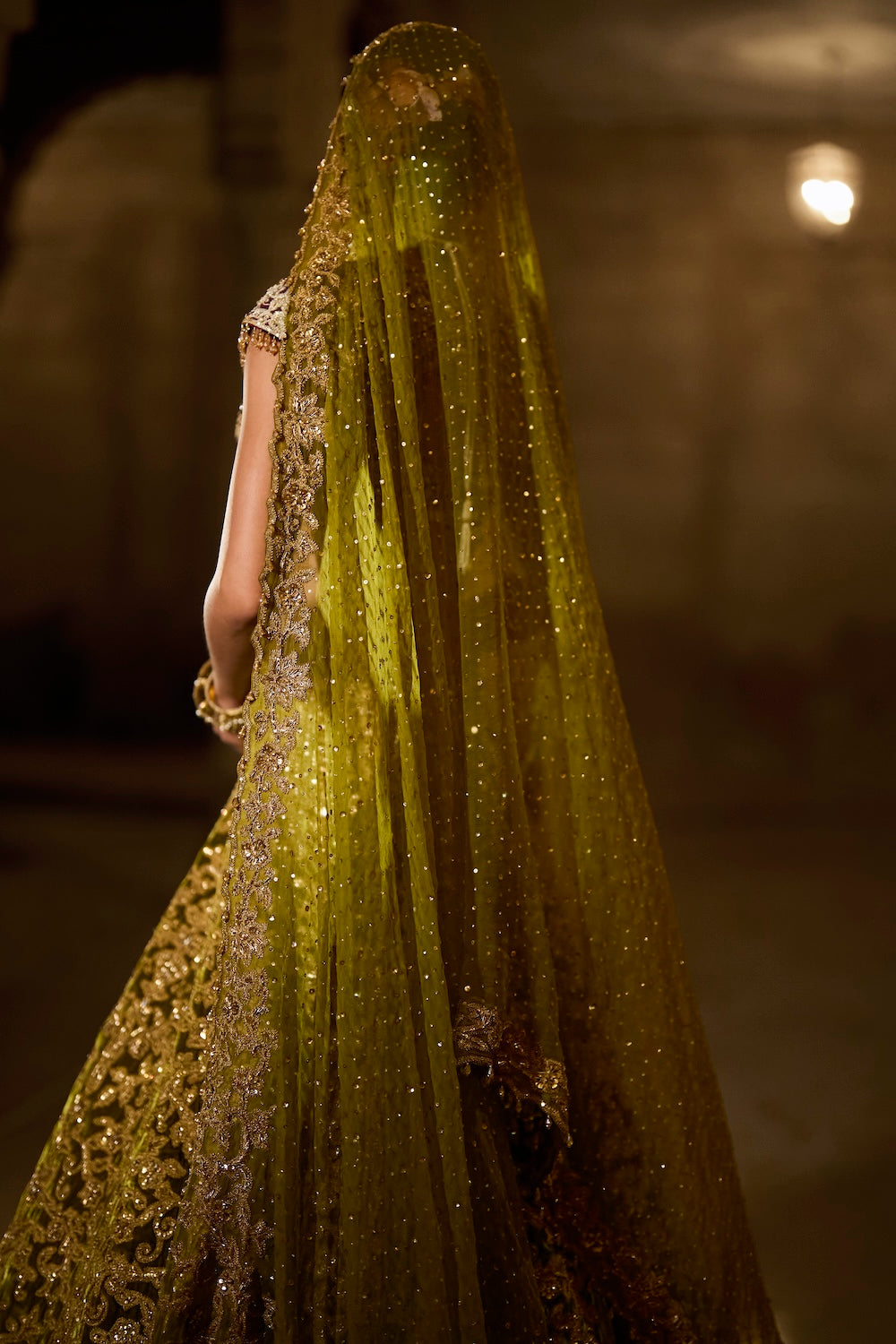 Green Velvet Zardosi Lehenga Set