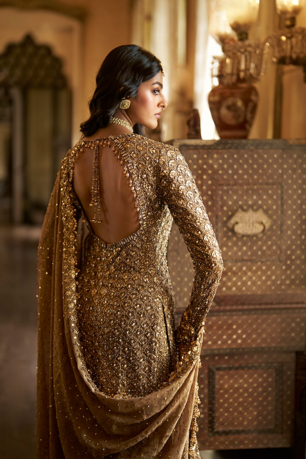 Antique Gold Sequin Sharara Set