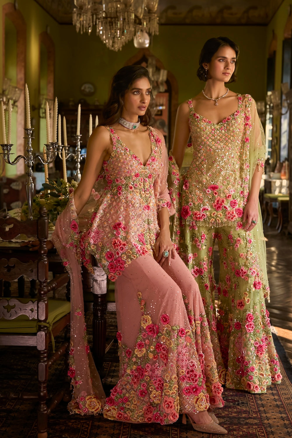Pink Three-Dimensional Sharara Set