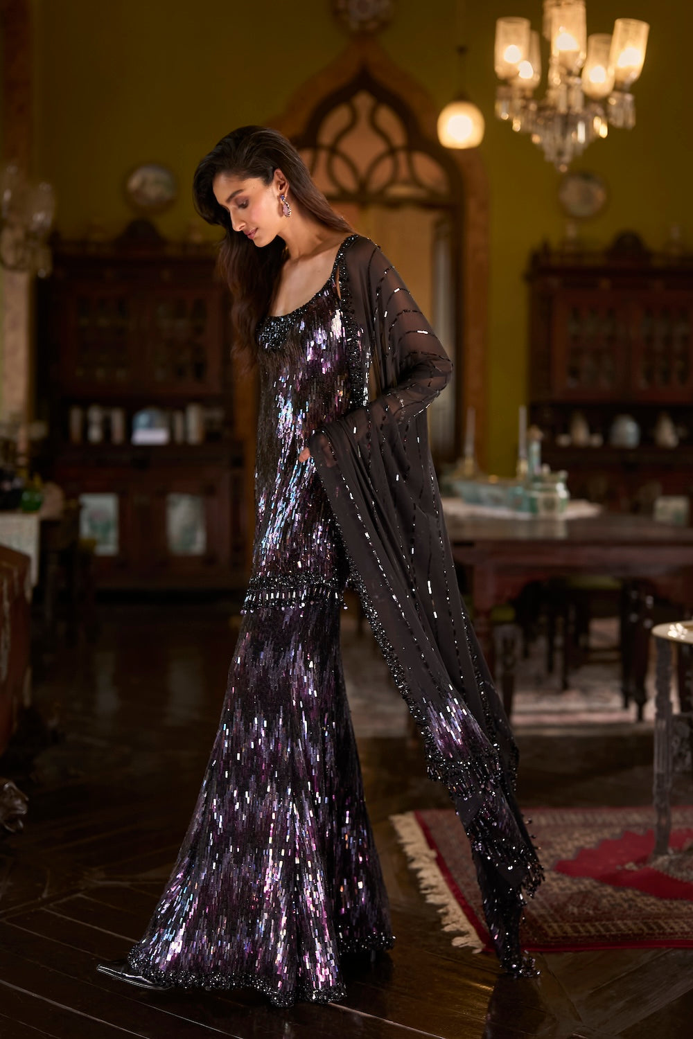 Black Multi-Coloured Sequin Sharara Set