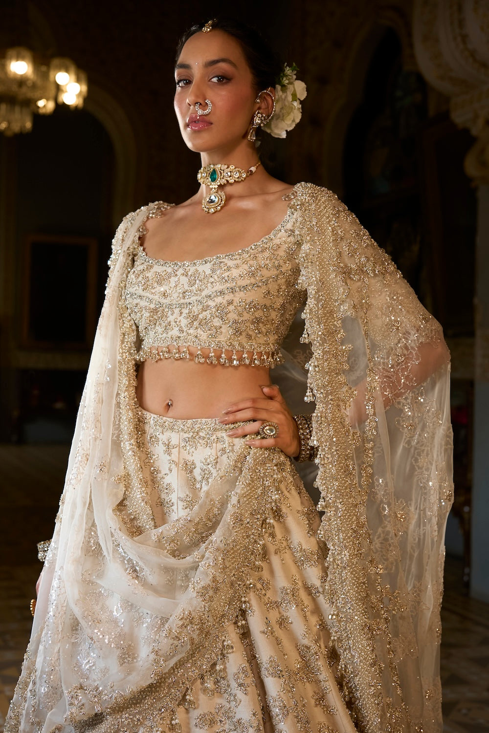 Beige Zardosi Lehenga Set