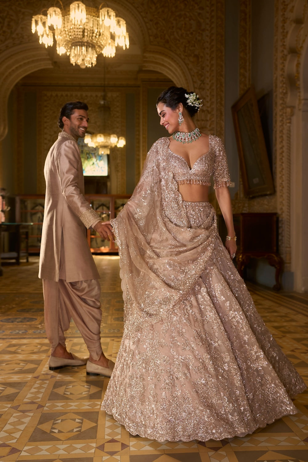 Rose Gold Tissue Lehenga Set