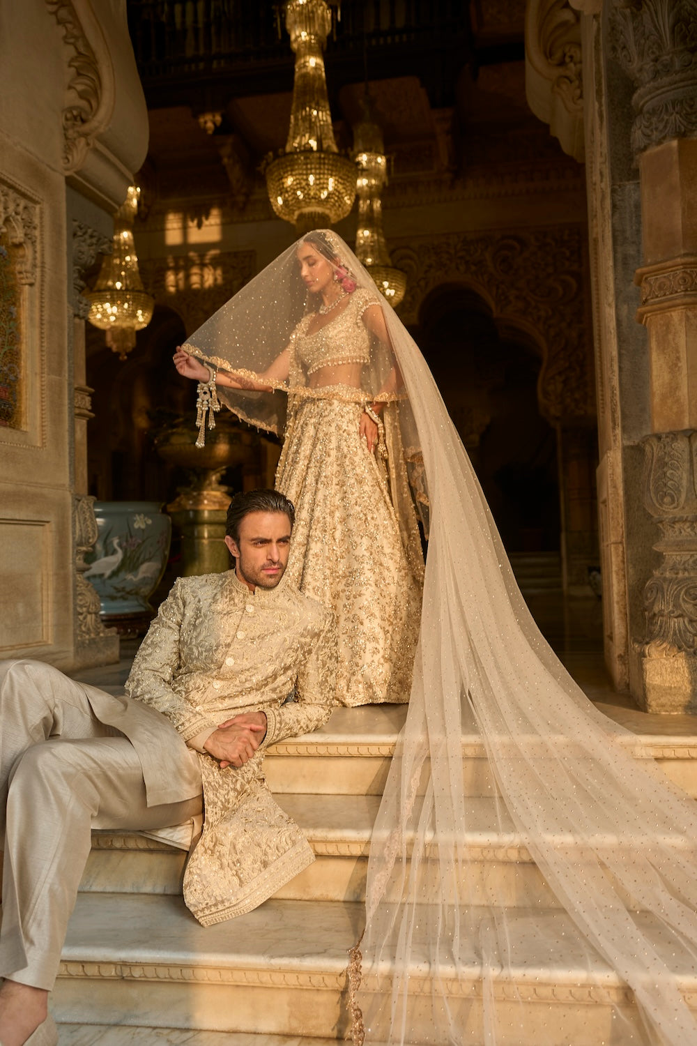 Ivory Gold Floral Zardosi Lehenga Set