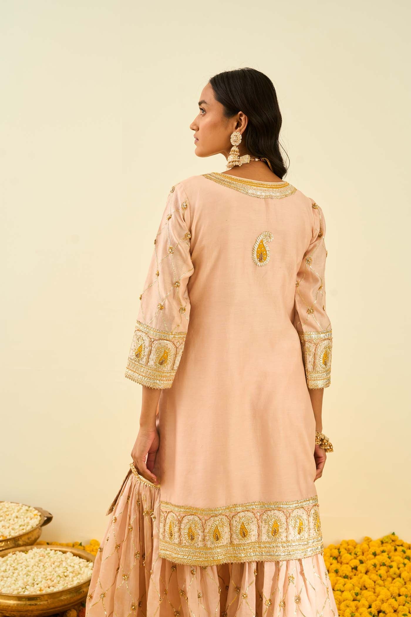 Shabina- Rosepink Short Kurta With Garara And Dupatta