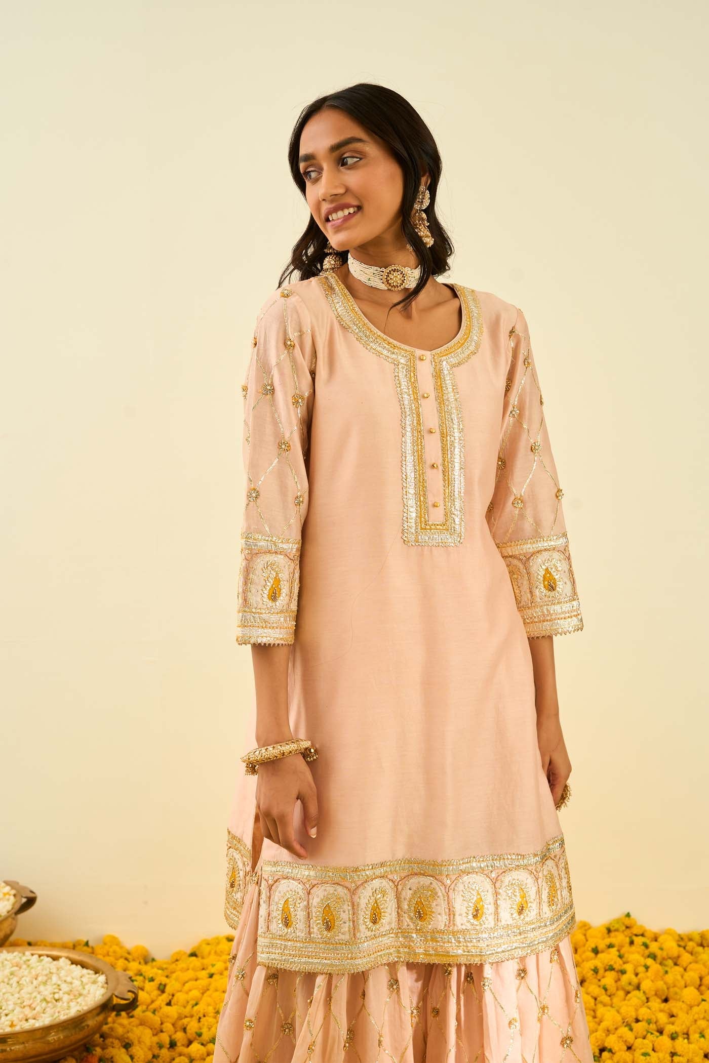 Shabina- Rosepink Short Kurta With Garara And Dupatta