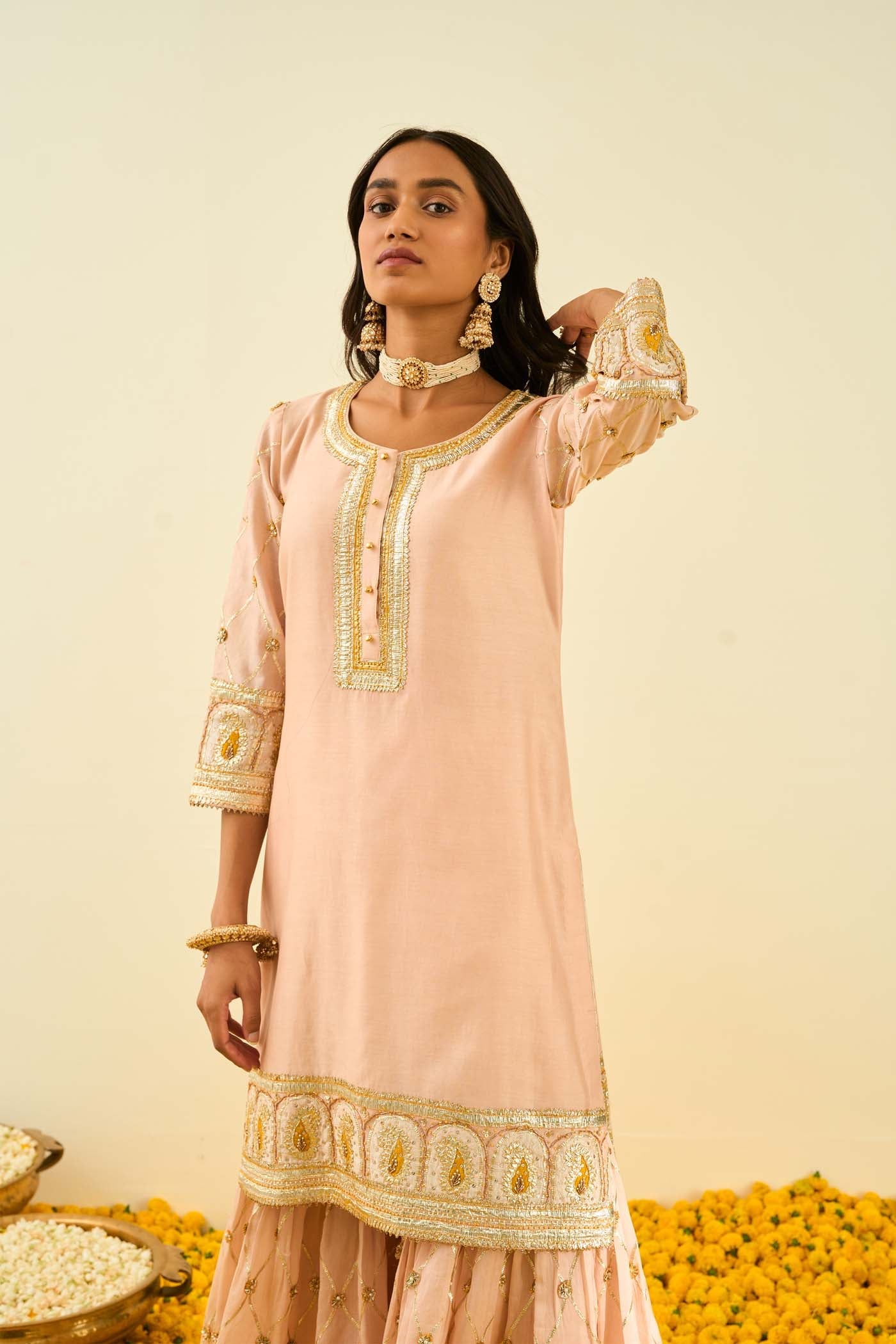 Shabina- Rosepink Short Kurta With Garara And Dupatta