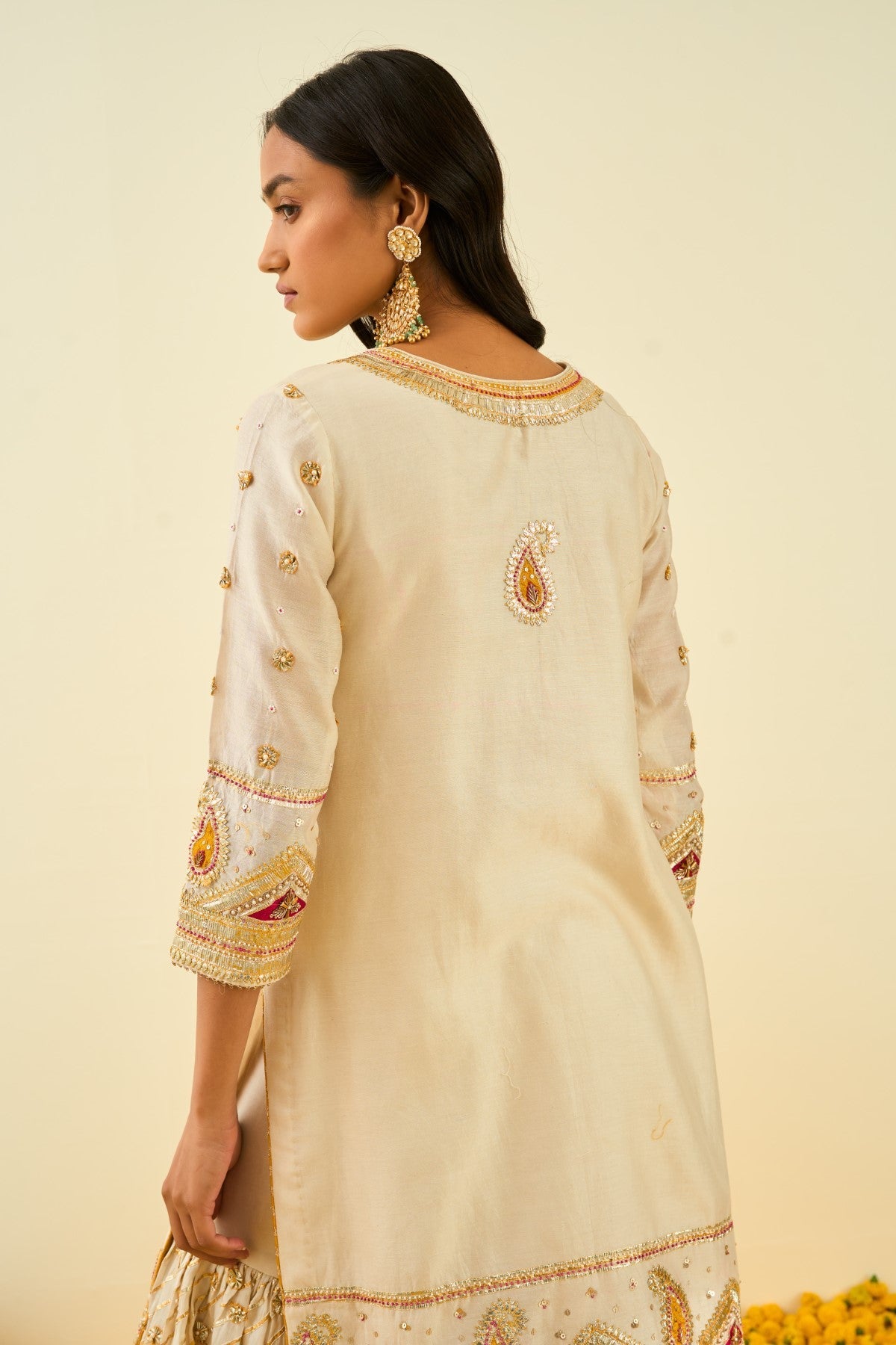 Shraddha Gurung In Shafna Daisy Ivory Short Kurta With Garara And Dupatta