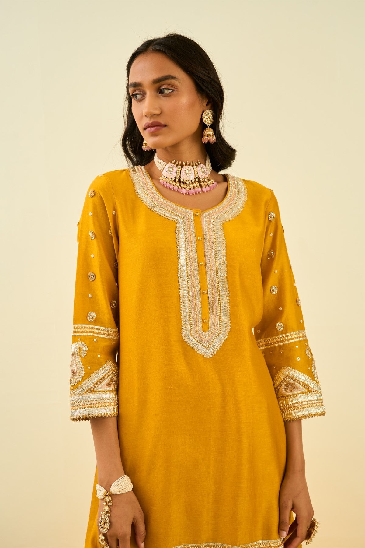 Shafna- Glaze Mustard Short Kurta With Garara And Dupatta