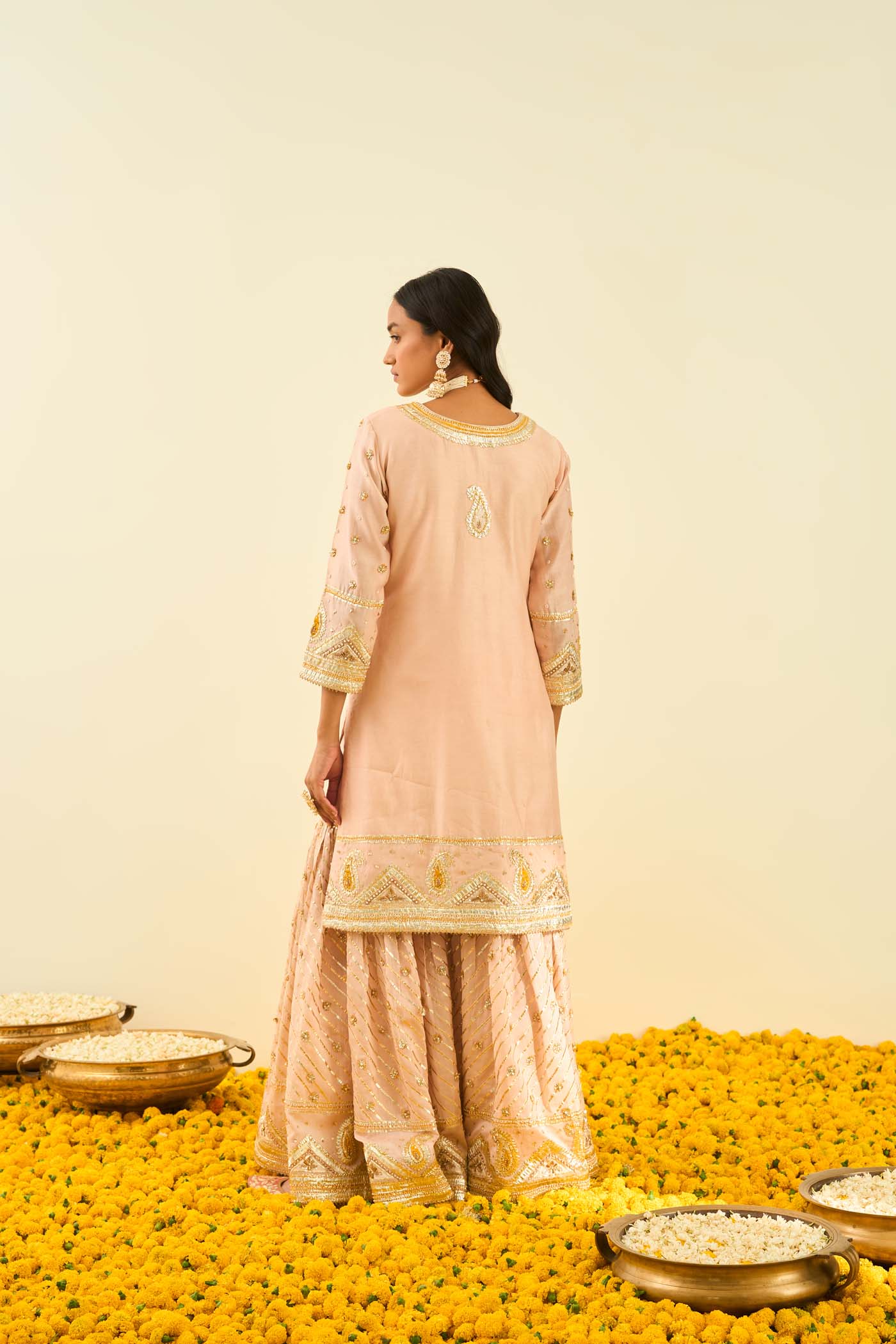 Shafna- Rosepink Short Kurta With Garara And Dupatta