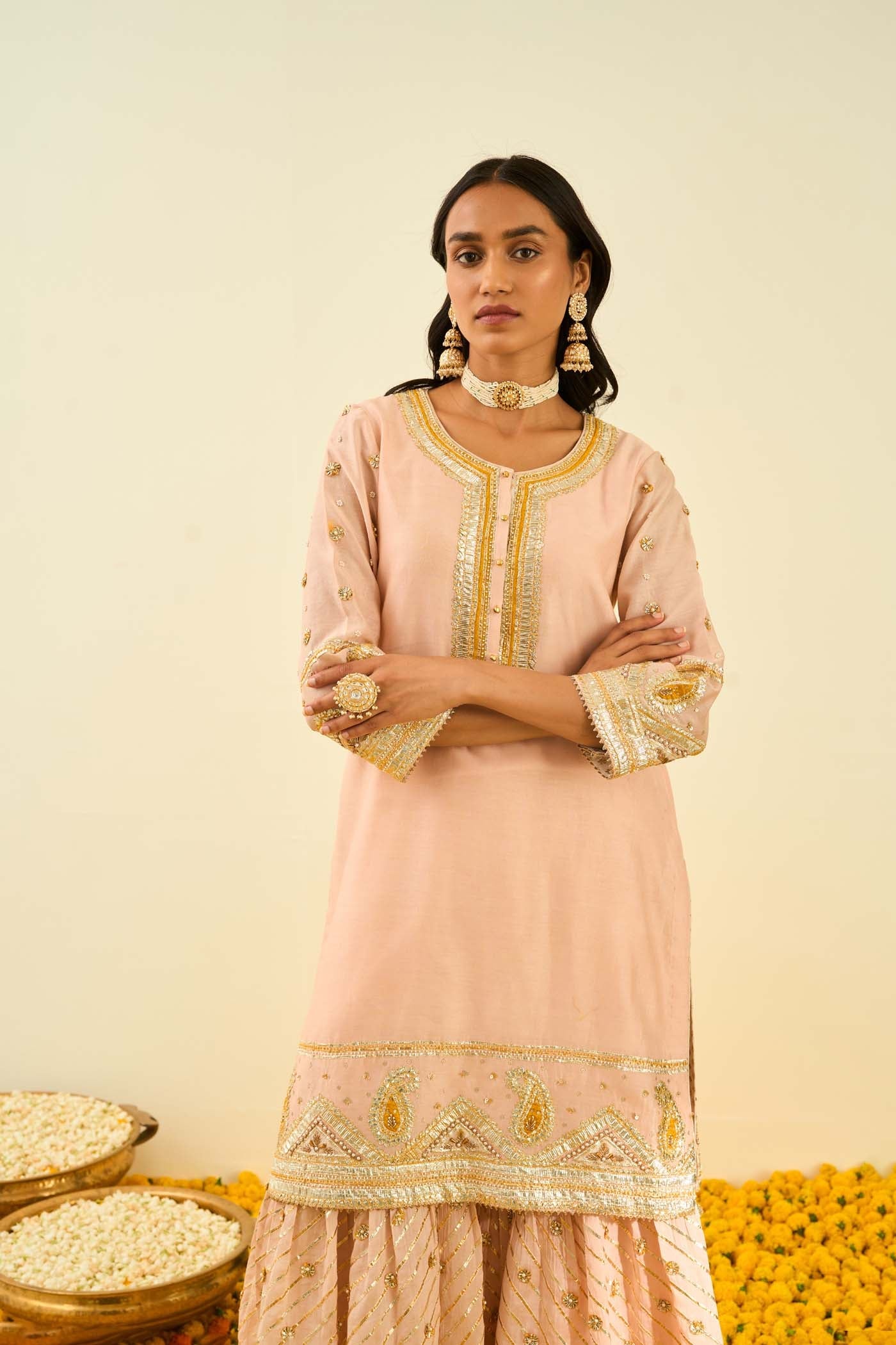 Shafna- Rosepink Short Kurta With Garara And Dupatta