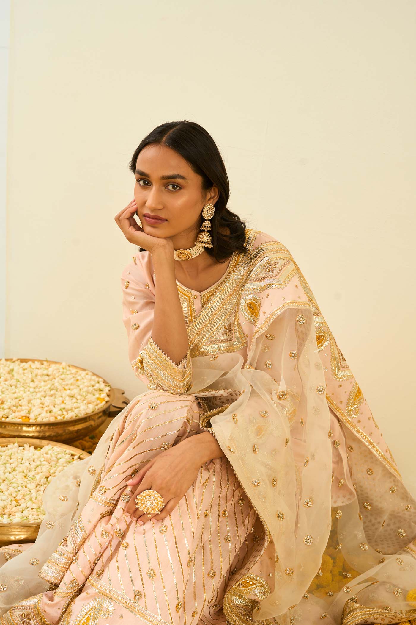 Shafna- Rosepink Short Kurta With Garara And Dupatta