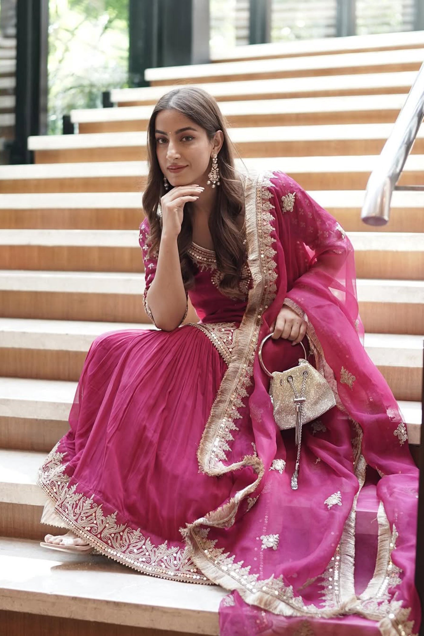 Kulvir Kaur In Aaira - Rani Hotpink Short Kurta With Garara And Dupatta