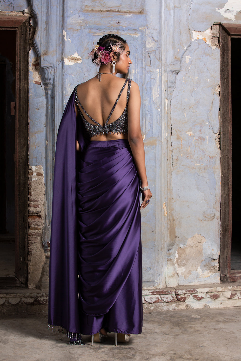 Dark Purple Drape Saree