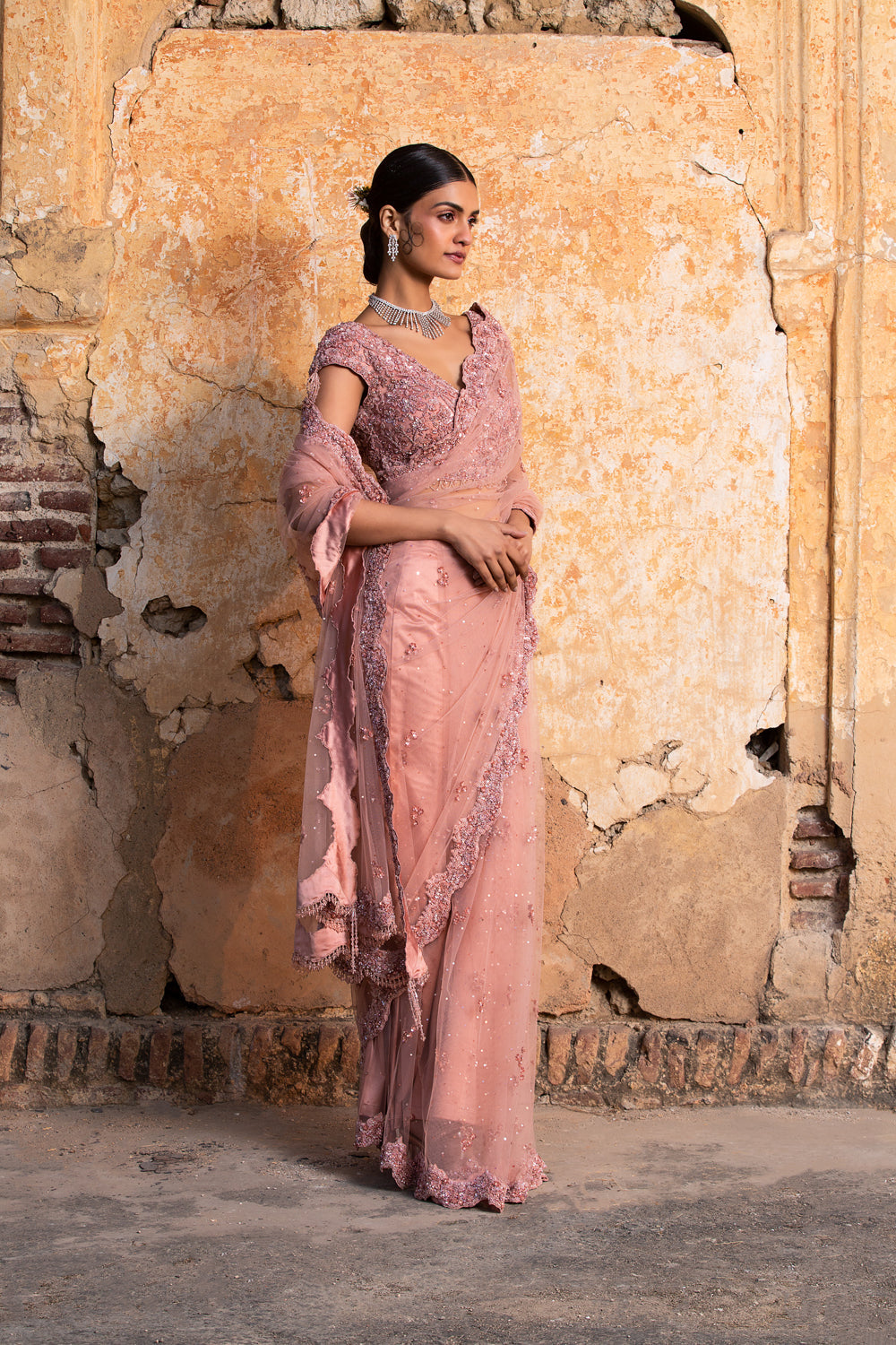 Rose Pink Net Saree