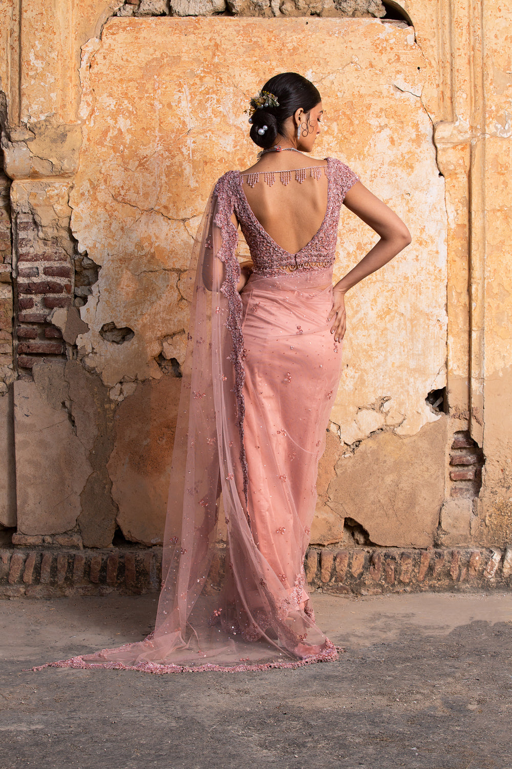 Rose Pink Net Saree