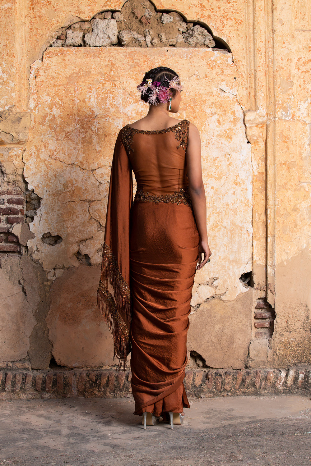 Dark Copper Drape Saree