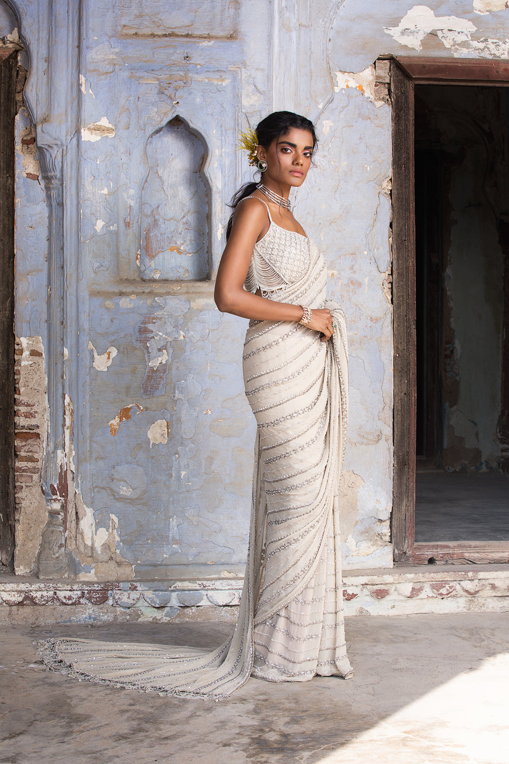 Beige Shimmer Georgette Saree