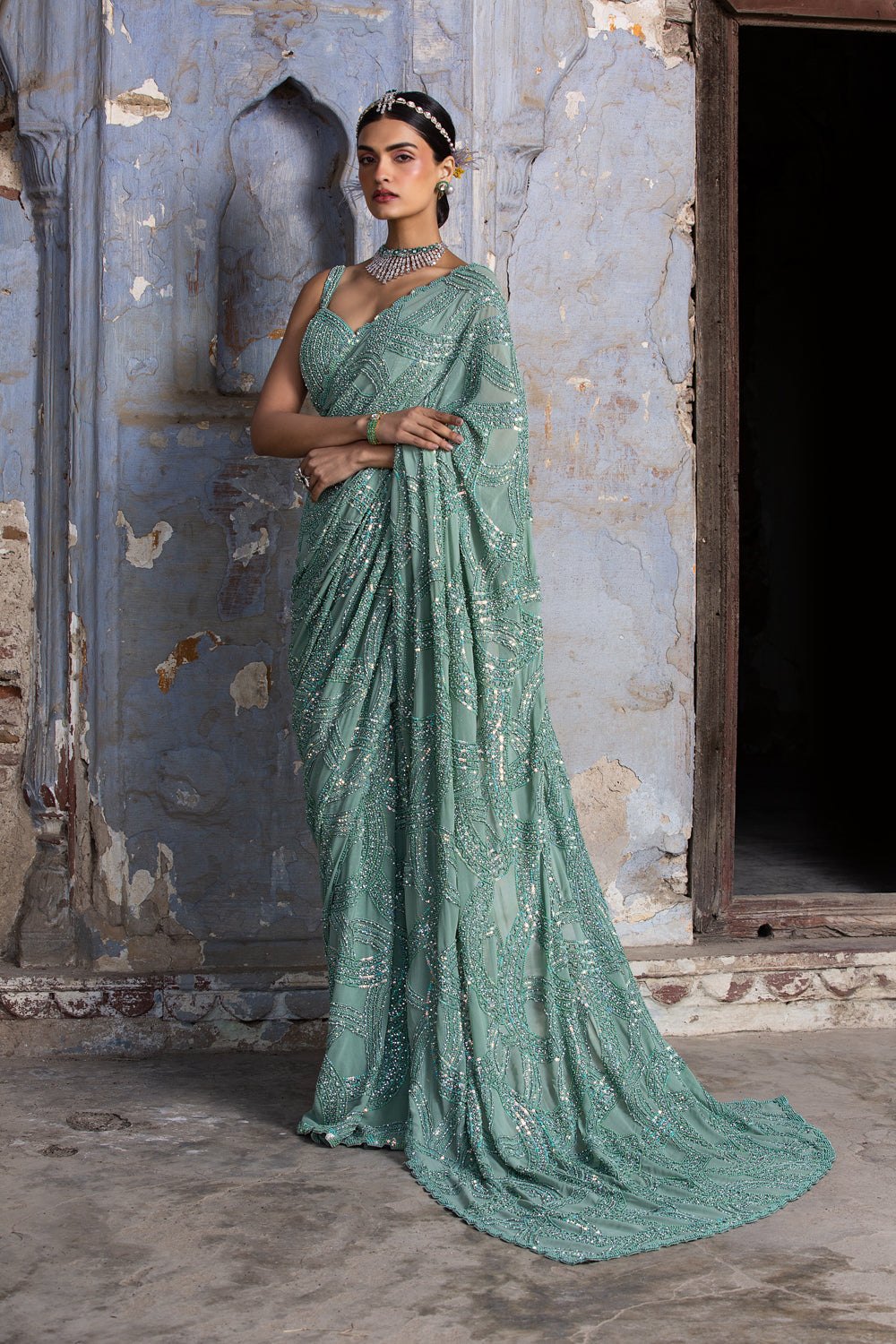 Jade Green Georgette Saree