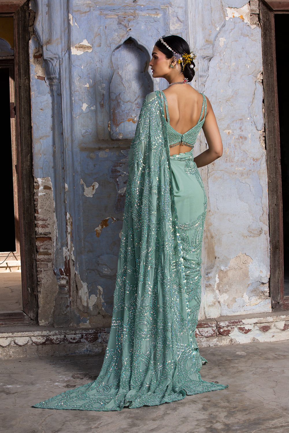 Jade Green Georgette Saree