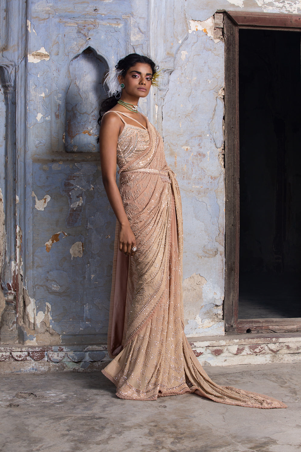 Beige Georgette Ombre Saree