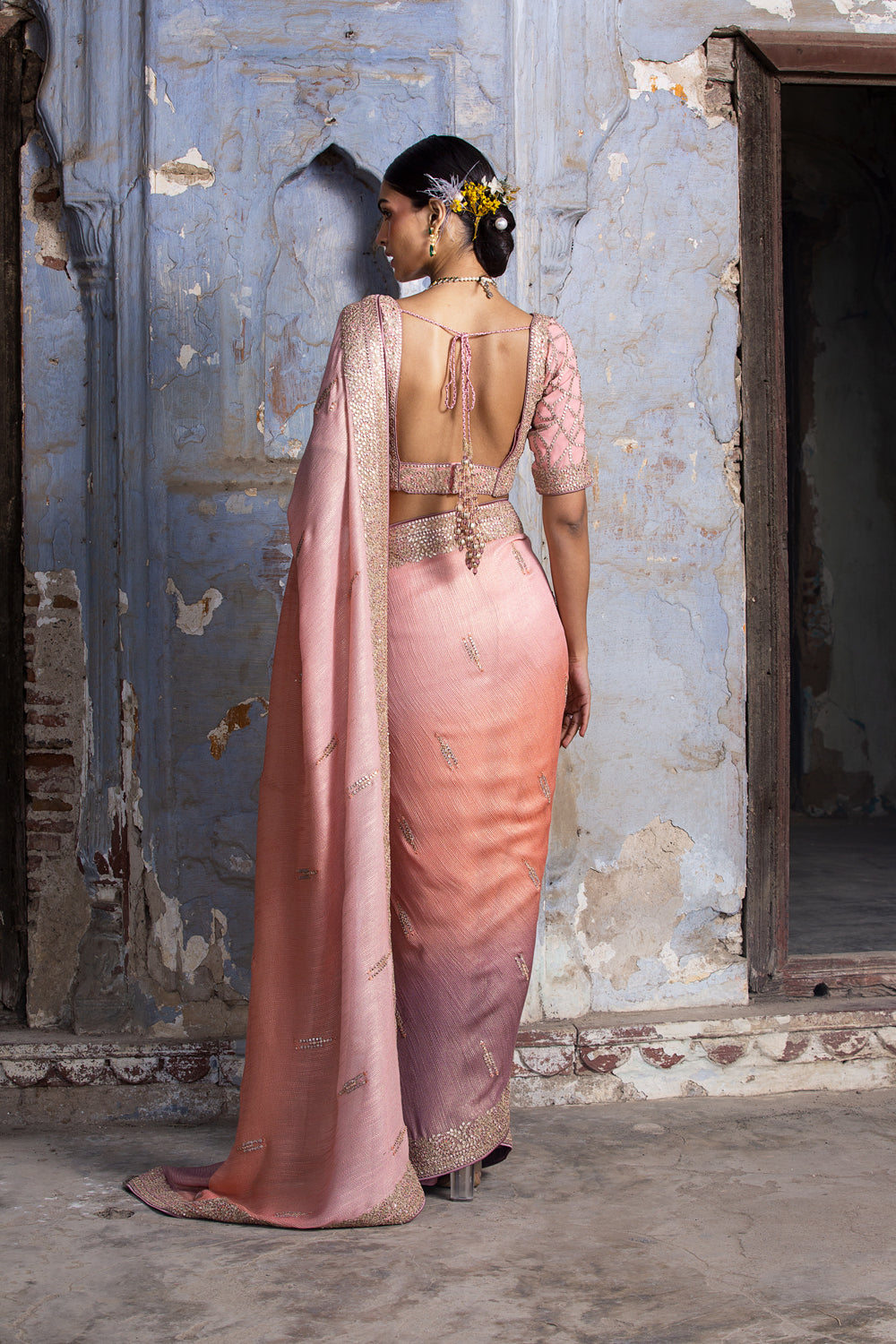 Peach To Mauve Ombre Saree