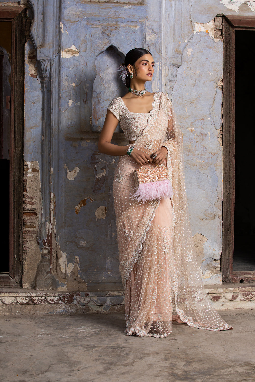 Blush Pink Net Saree