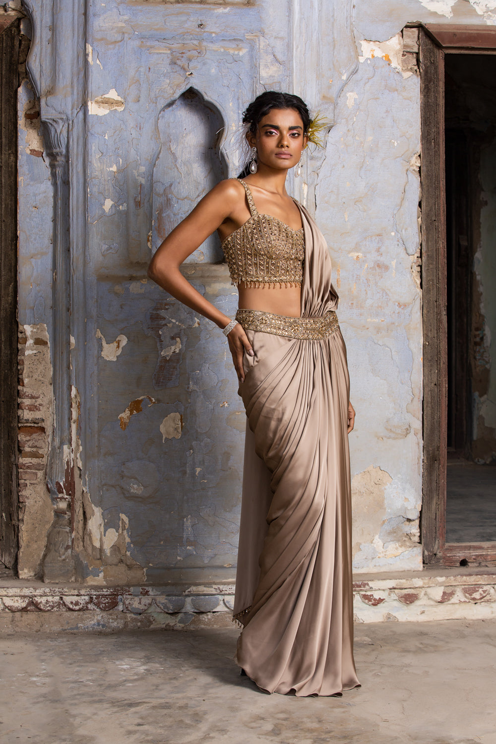 Moca Satin Drape Saree