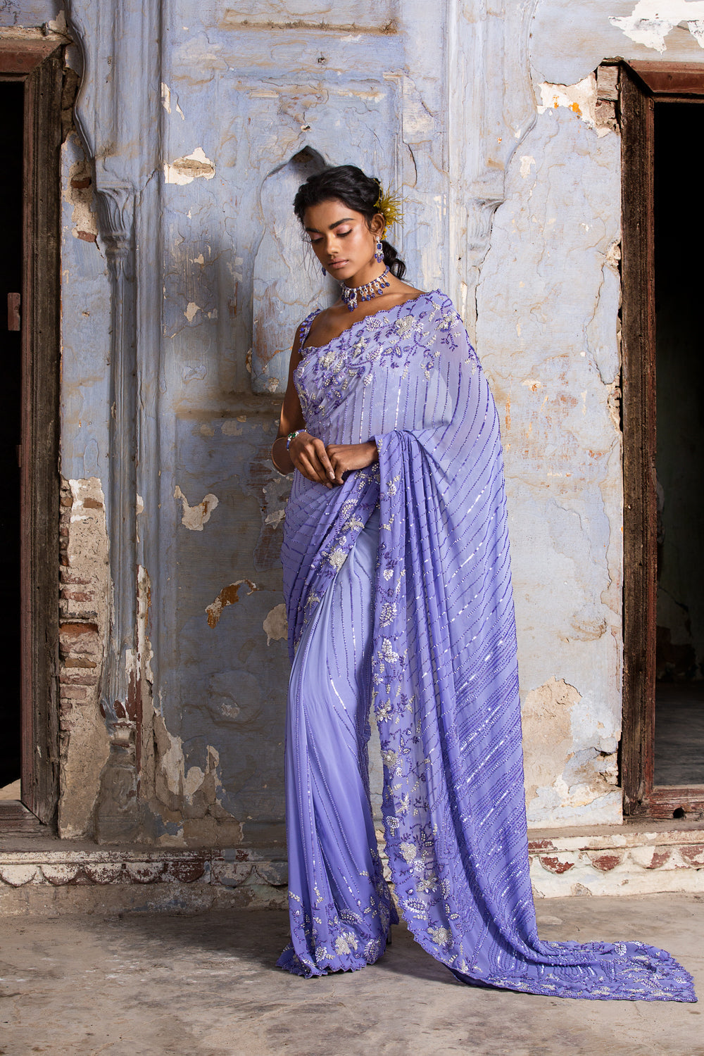 Ink Blue Ombre Saree