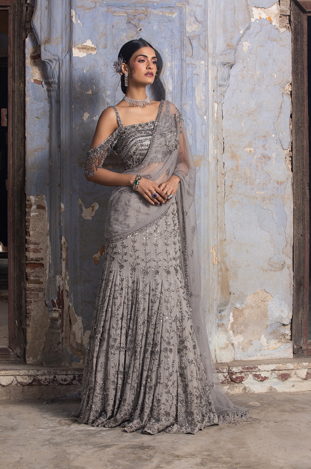 Grey Georgette Saree