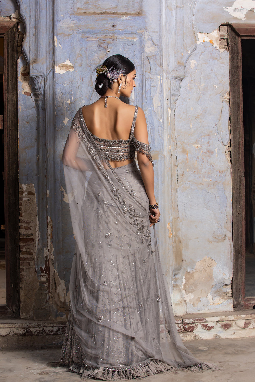 Grey Georgette Saree