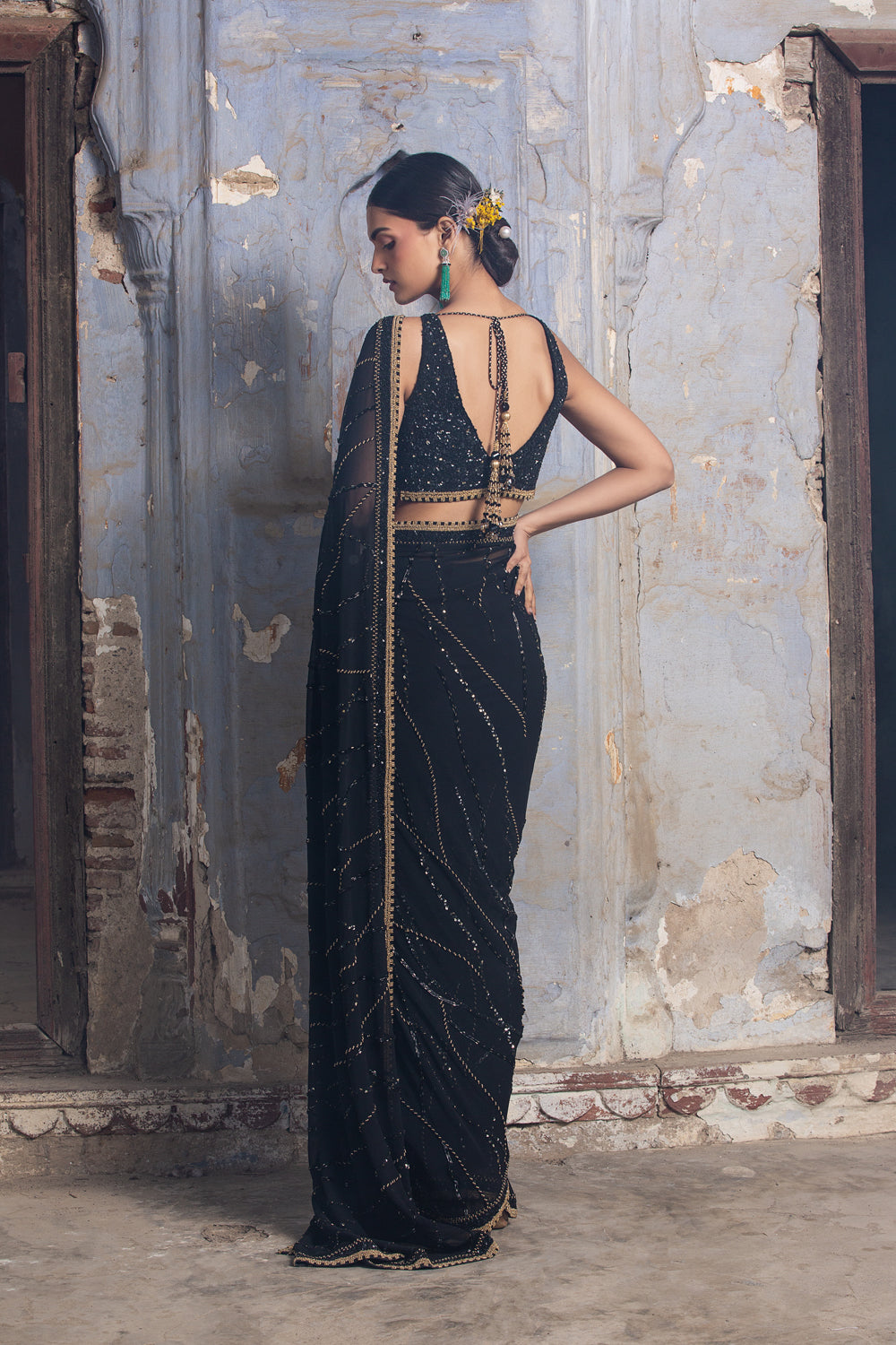 Black Gold Georgette Saree