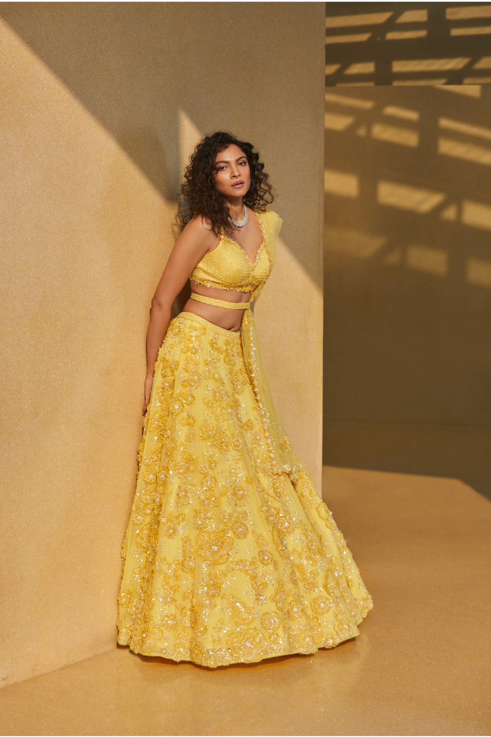 Jwala Gutta In Three-Dimensional Yellow Floral Lehenga Set