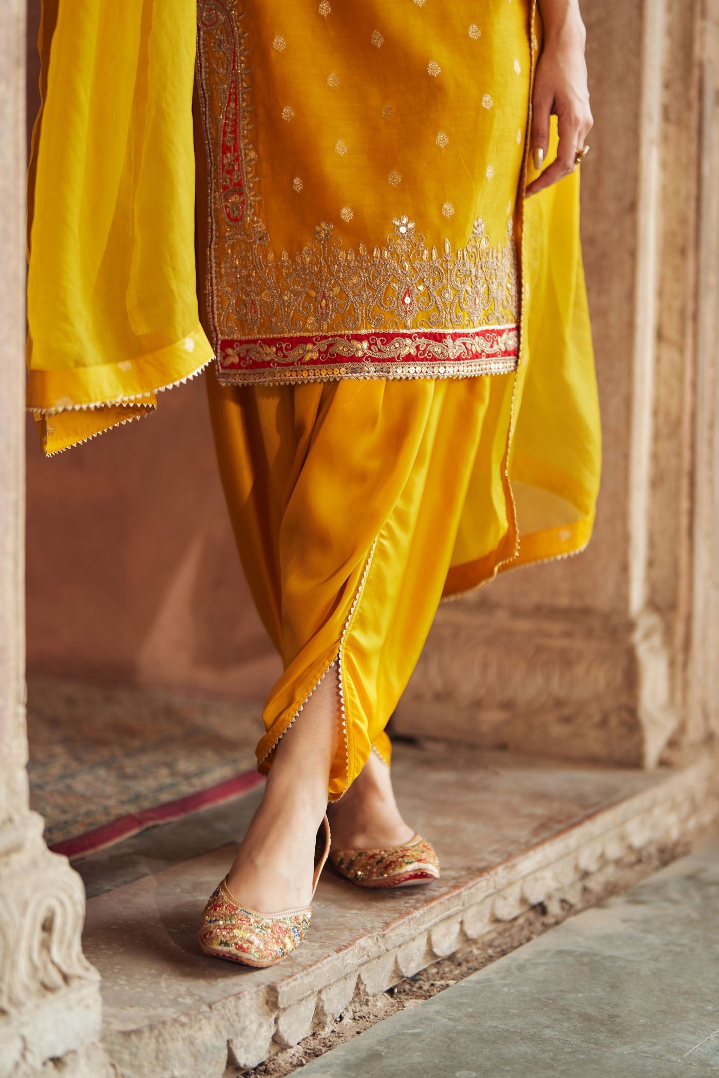 Fahmida - Heirloom Mustard Short Kurta With Tulip Pant