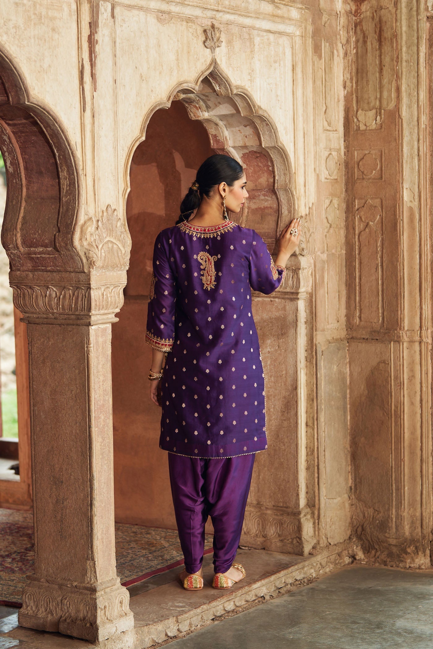Fahmida - Deep Purple Short Kurta With Tulip Pant