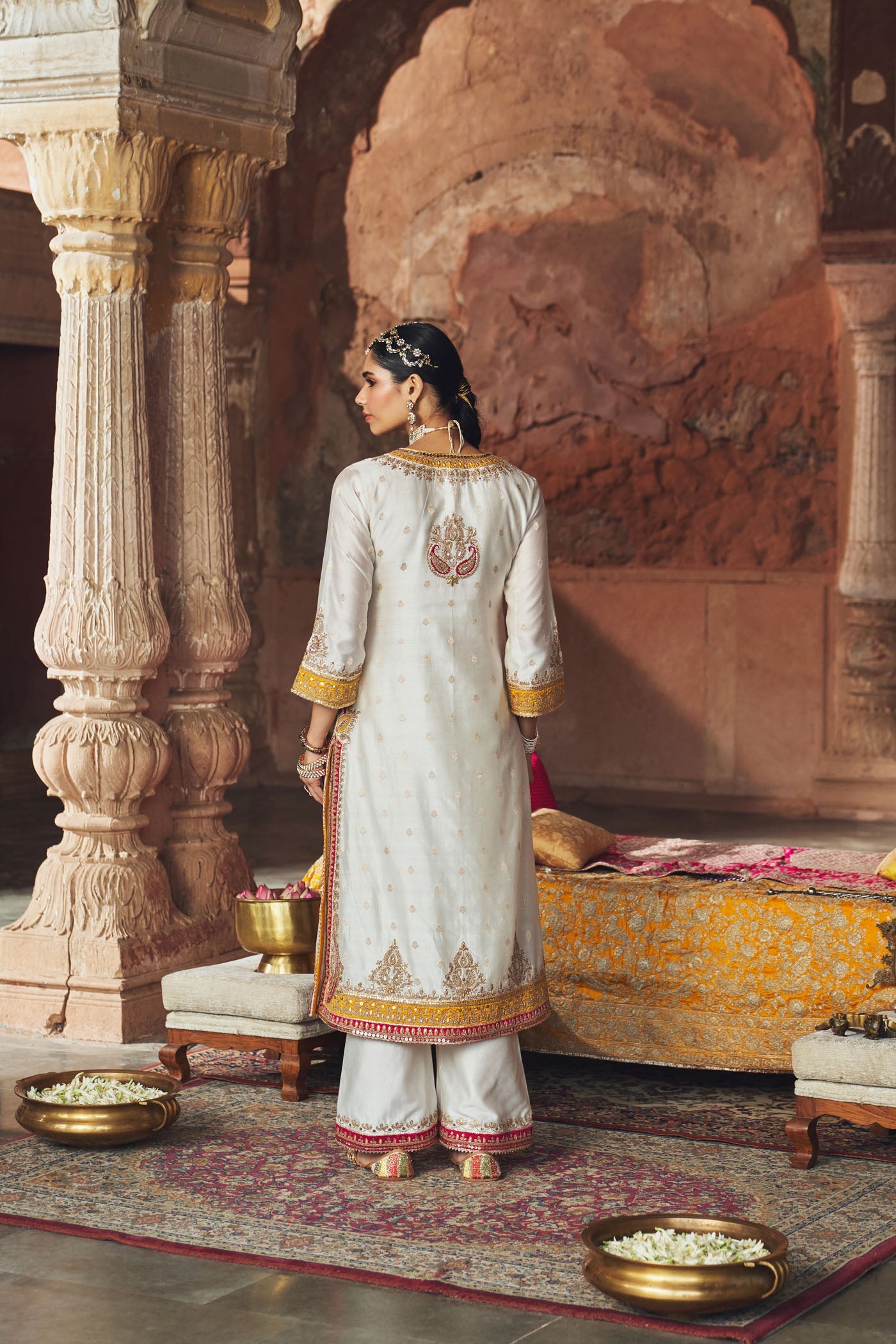 Sumaira - Daisy Ivory Long Kurta With Palazzo And Dupatta