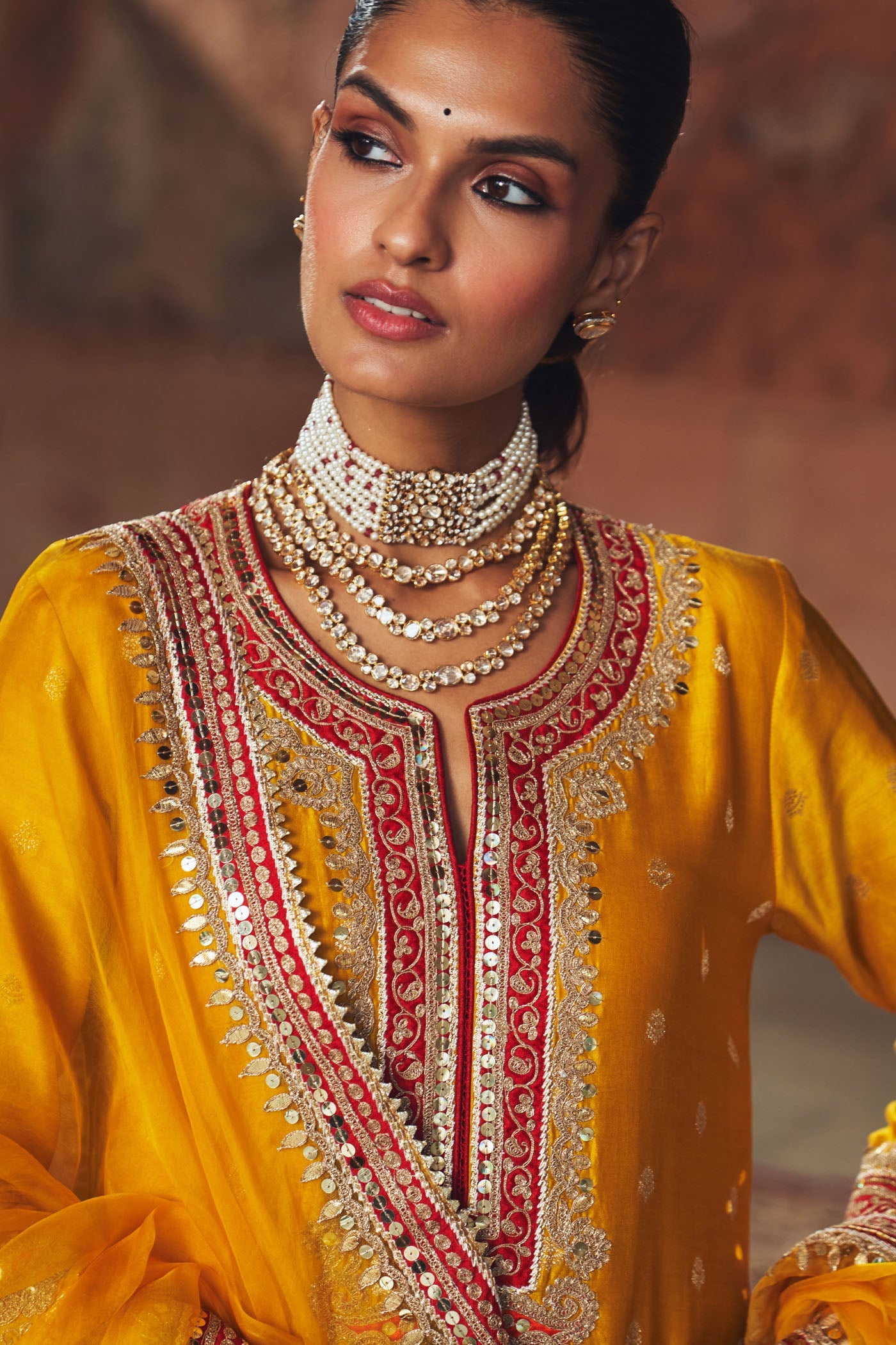 Sobia - Heirloom Mustard Long Kurta With Palazzo And Dupatta