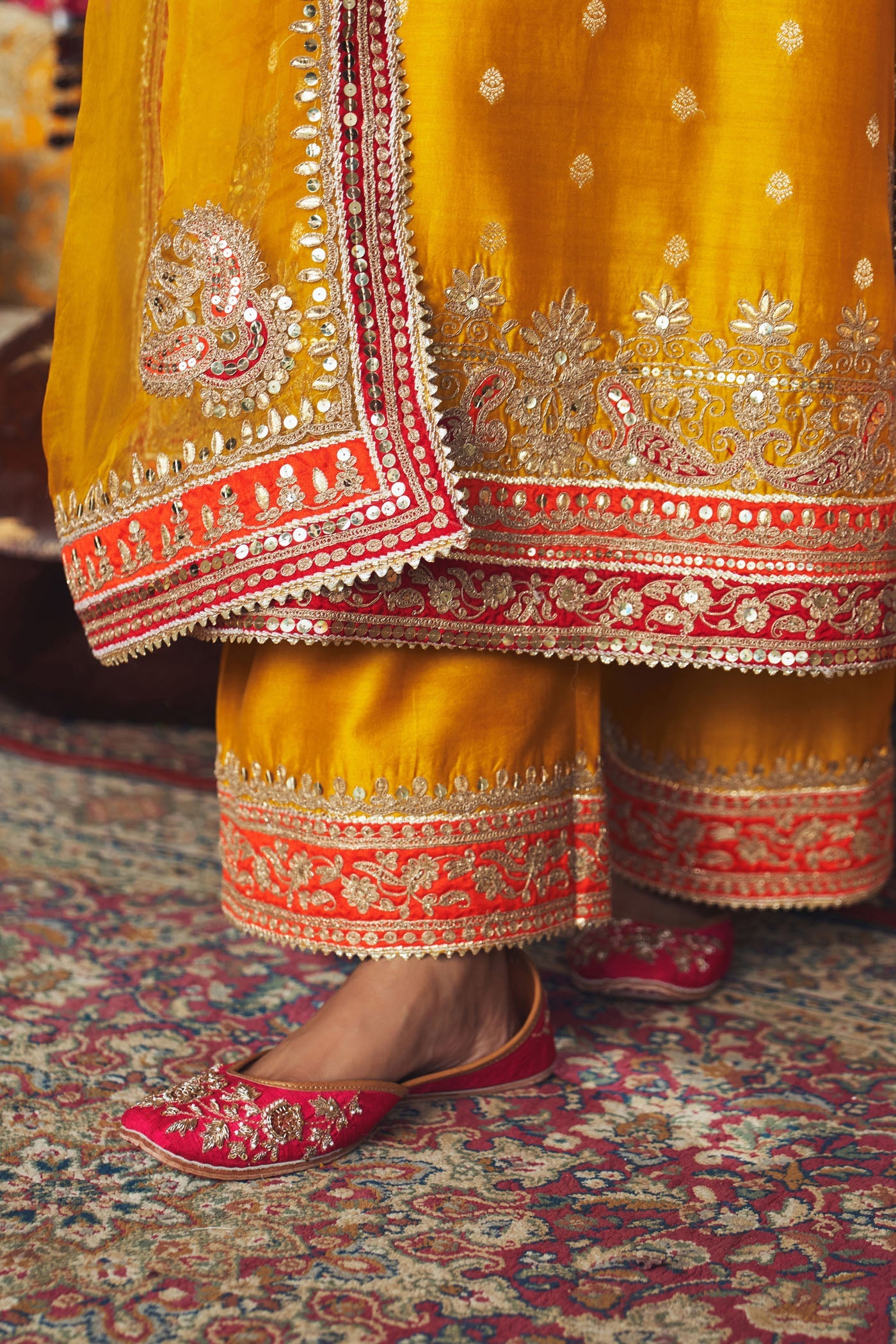 Sobia - Heirloom Mustard Long Kurta With Palazzo And Dupatta