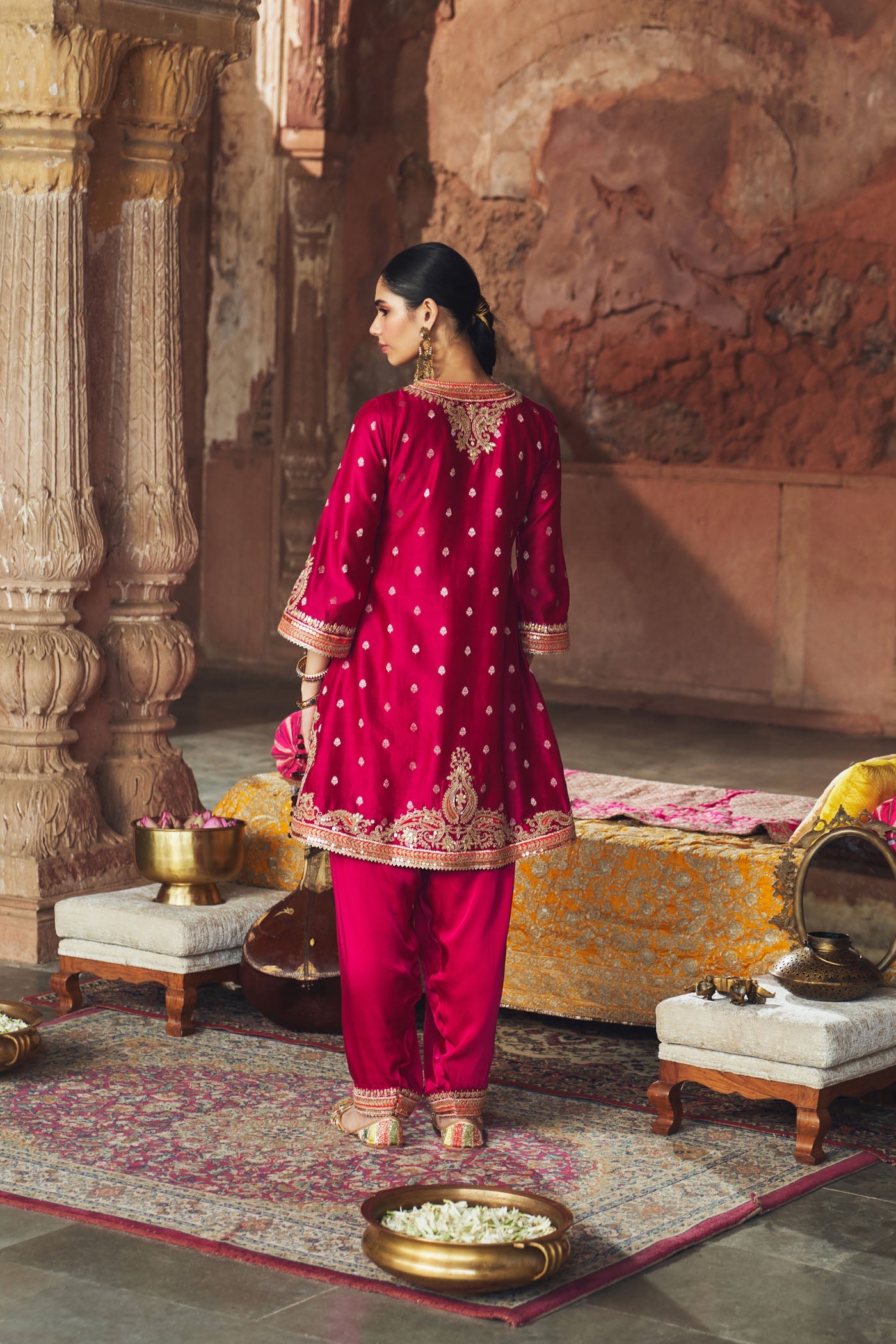 Mehwish - Rani Hotpink Short Kurta With Salwar And Dupatta