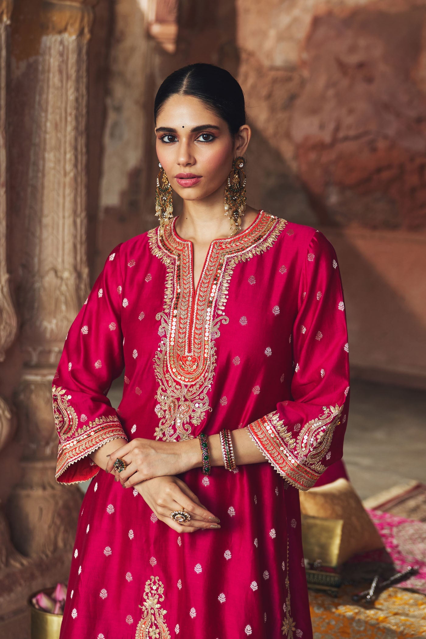 Mehwish - Rani Hotpink Short Kurta With Salwar And Dupatta