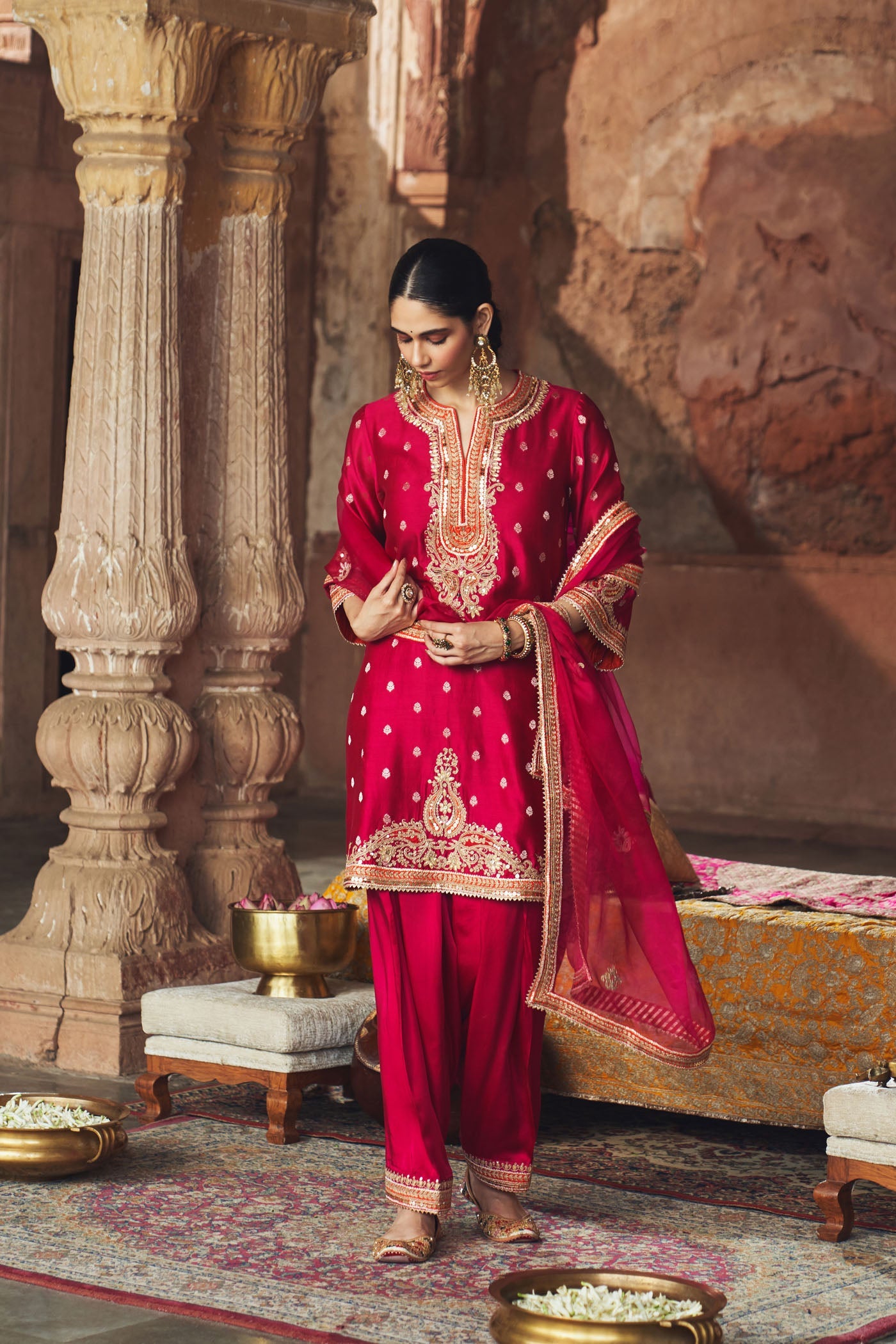 Mehwish - Rani Hotpink Short Kurta With Salwar And Dupatta