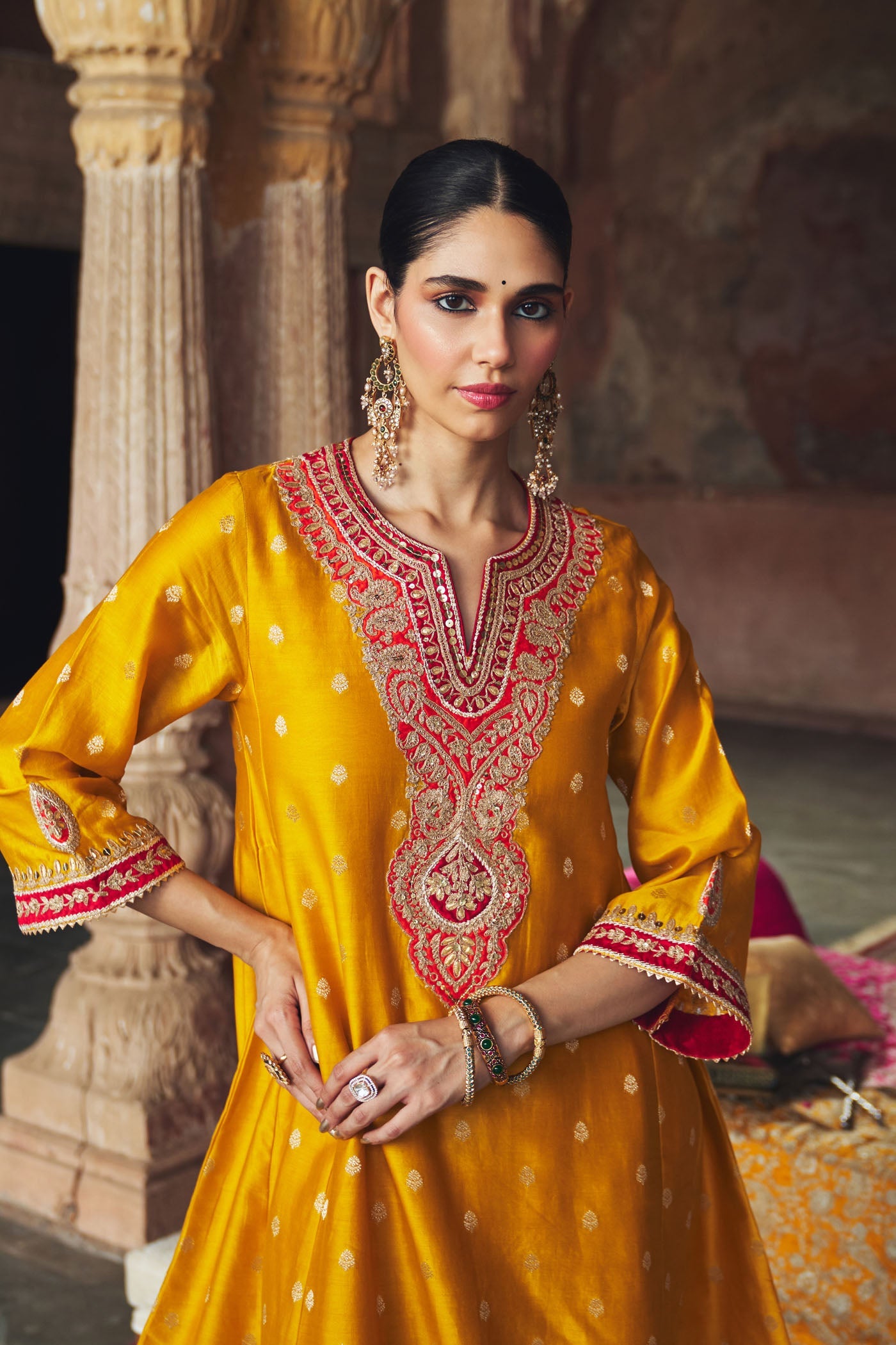 Divya Bhathela In Hafsa - Heirloom Mustard Chauga With Salwar