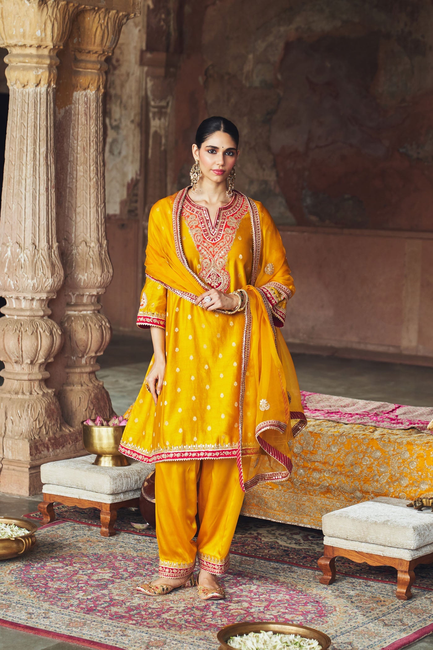 Divya Bhathela In Hafsa - Heirloom Mustard Chauga With Salwar