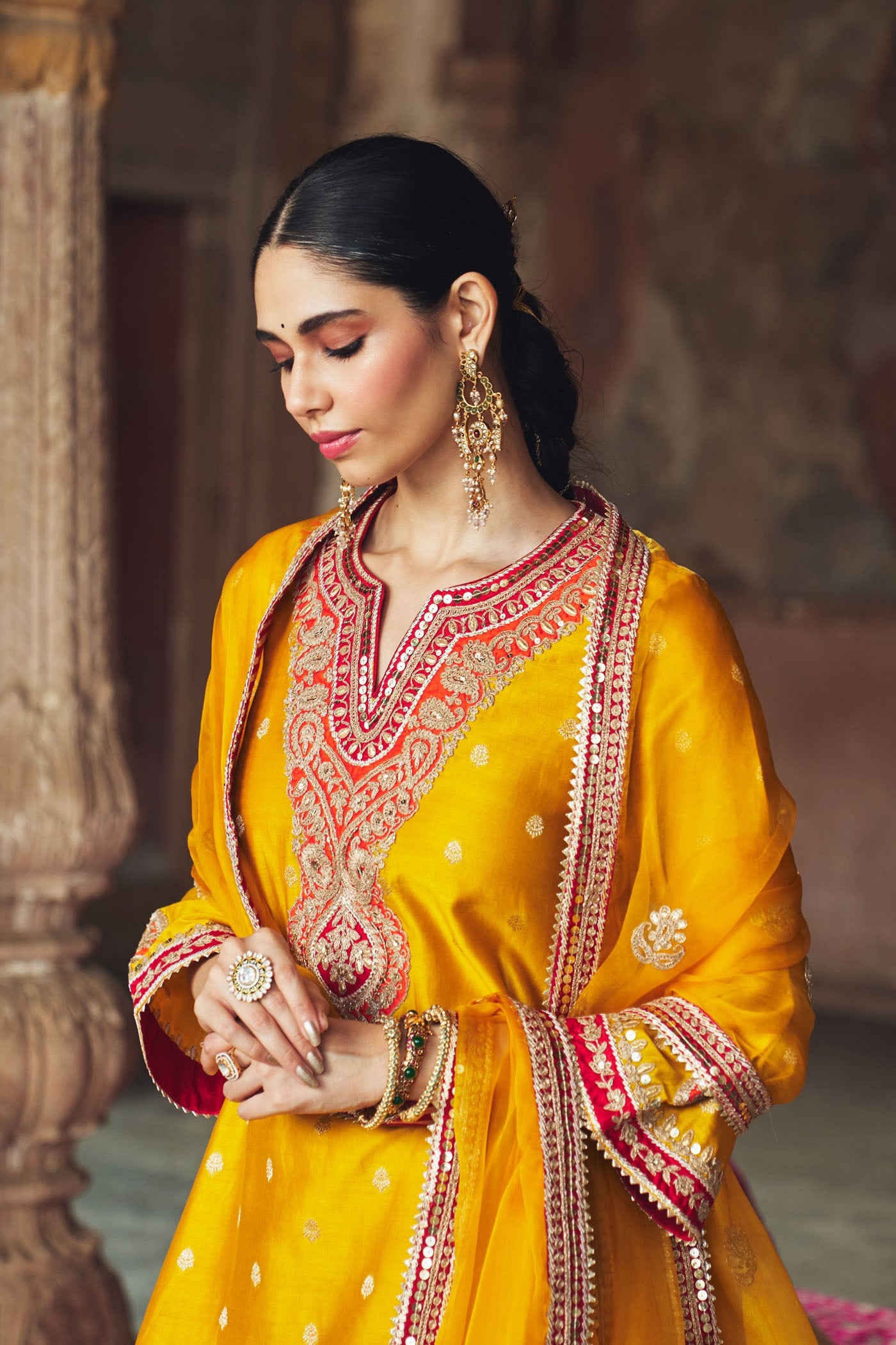 Hafsa - Heirloom Mustard Chauga With Salwar