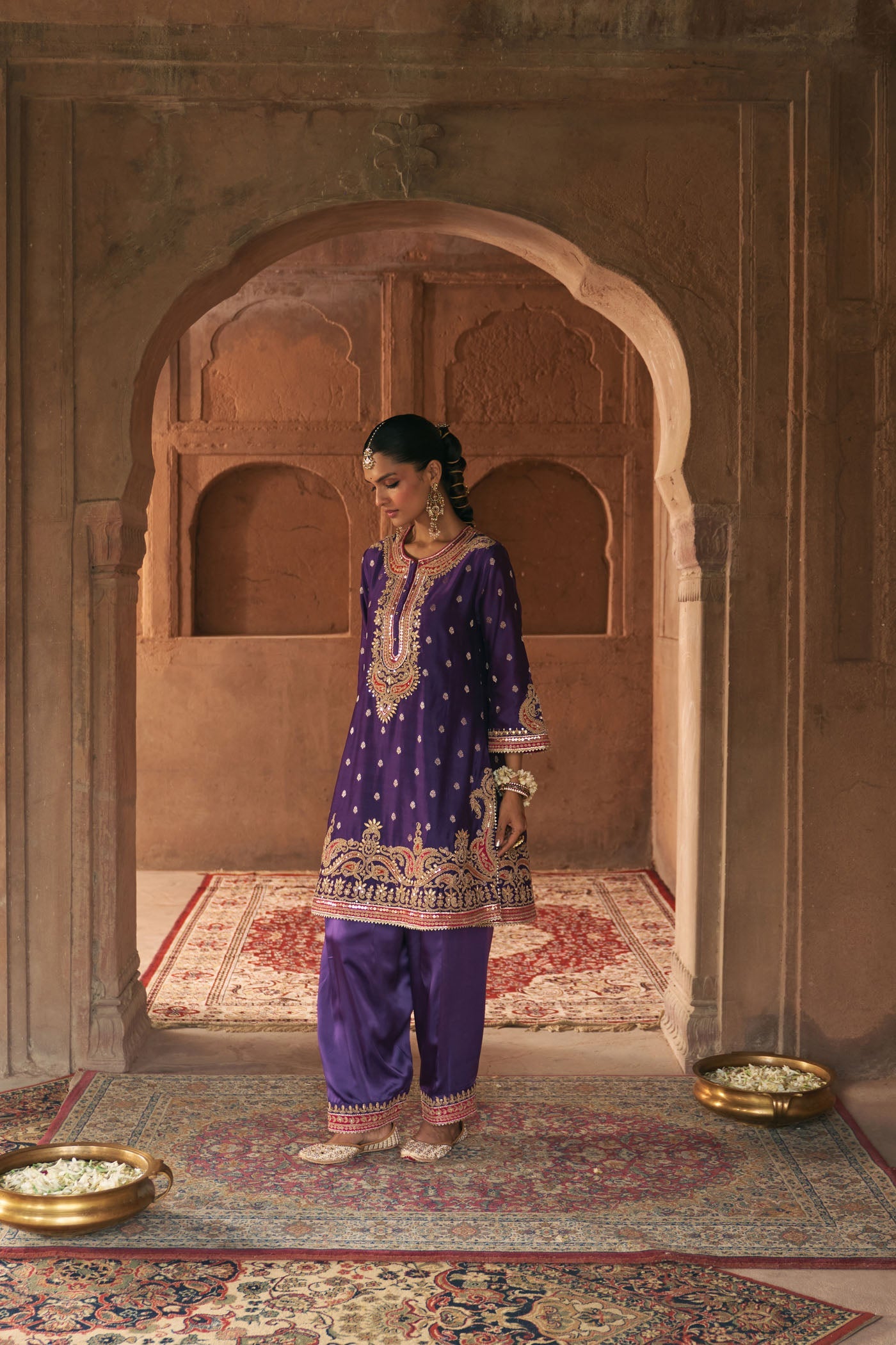 Farhana - Deep Purple Short Kurta With Salwar And Dupatta